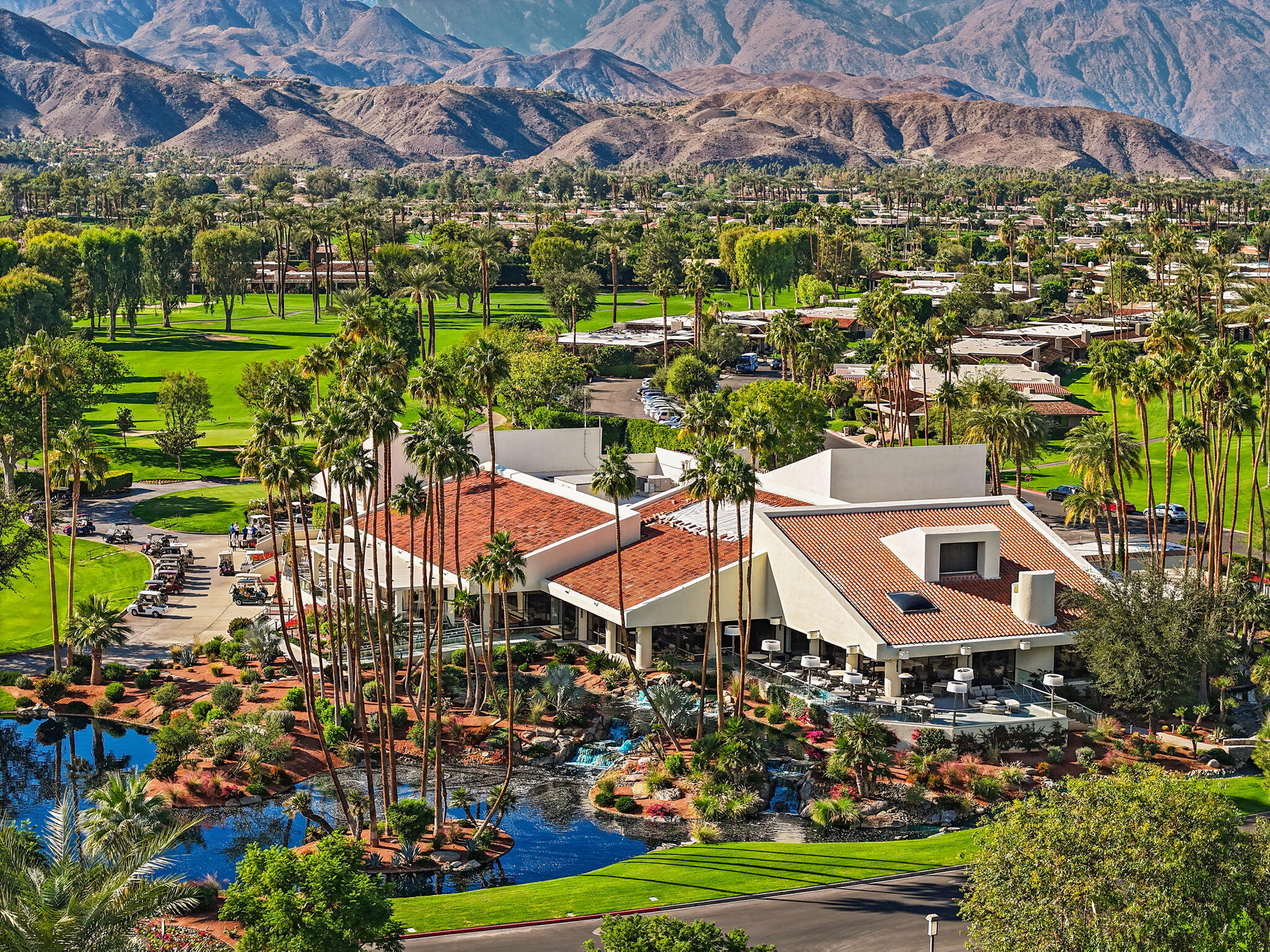 1 Rutgers Court Rancho Mirage, CA 92270 - Photo 33 of 37 a aerial view of a house with a garden