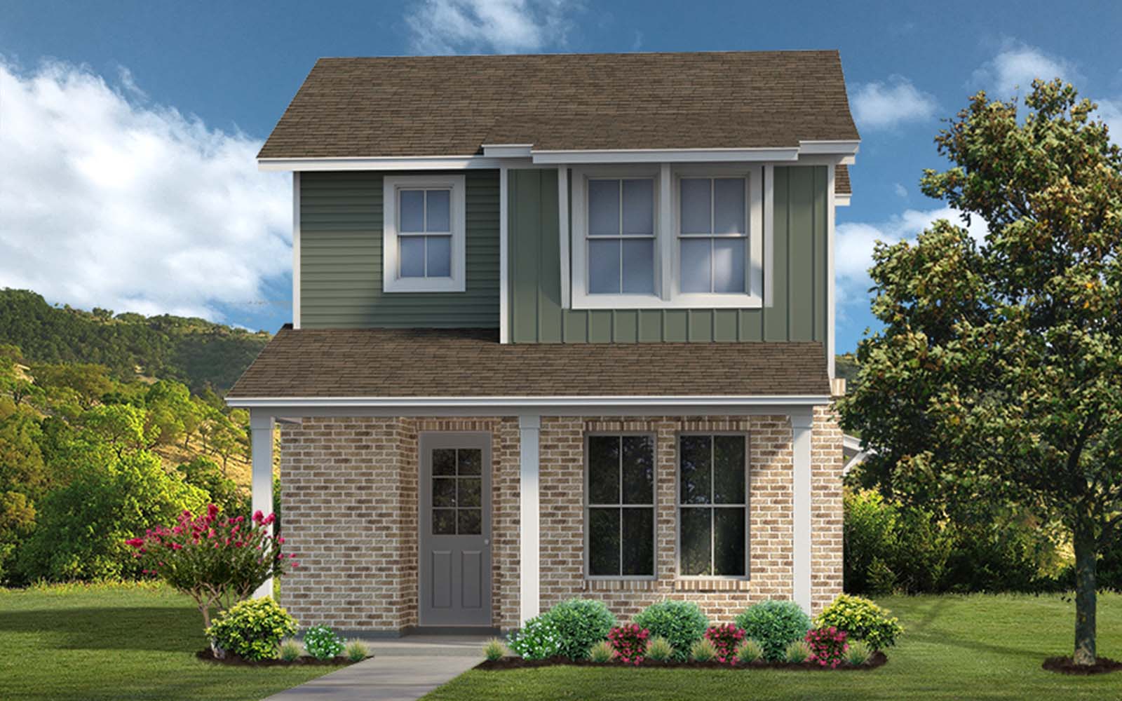 8202 Springsteen Drive Austin, TX 78744 - Photo 1 of 1 Traditional-style home featuring a front lawn, brick siding, a shingled roof, and board and batten siding
