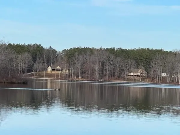 a view of a lake with a mountain in the background