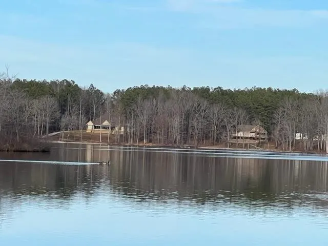 a view of a lake with a mountain in the background