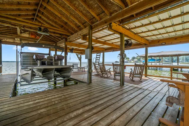 an aerial view of a house yard and green space