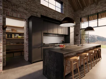 a kitchen with granite countertop a sink and a stove