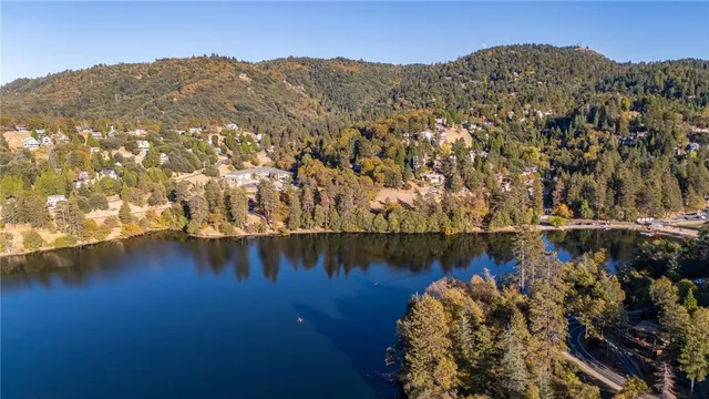 a view of a lake with a mountain in the background