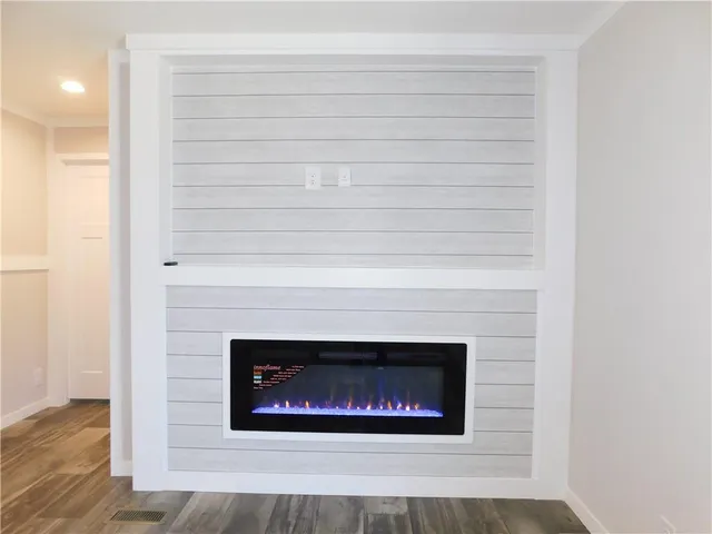 a close view of a fireplace
