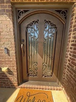 a view of a door and the door