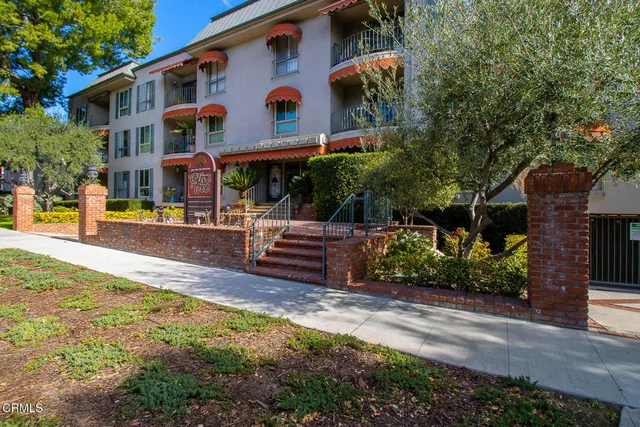 a front view of a building with street