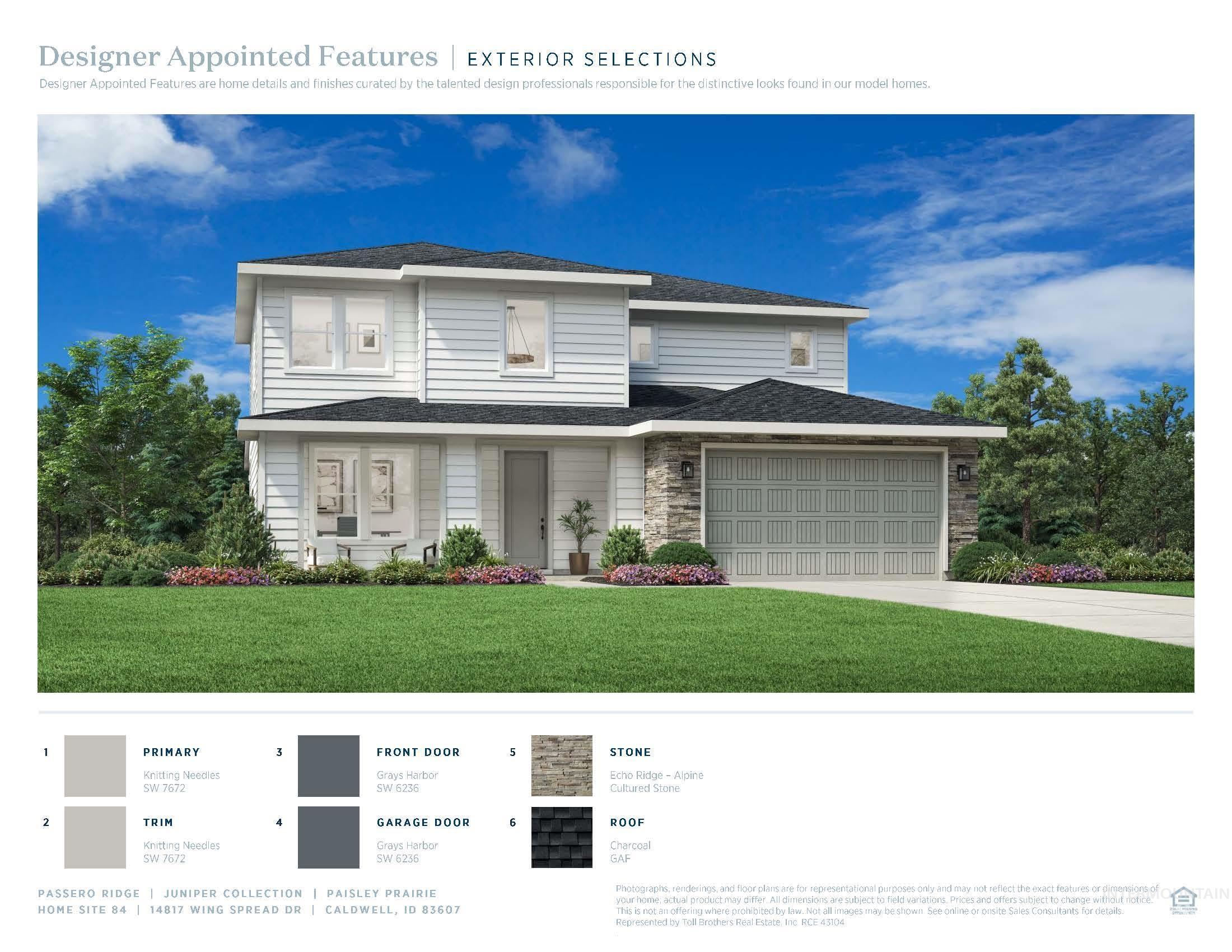 14817 Wing Spread Drive Caldwell, ID 83607 - Photo 13 of 19 Exterior Selections Document. Illustrating design elements and material specifications for the property's exterior