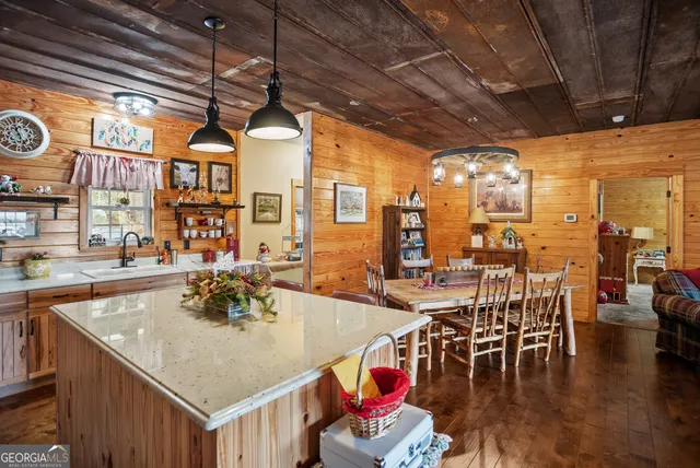 a view of a balcony with wooden floor
