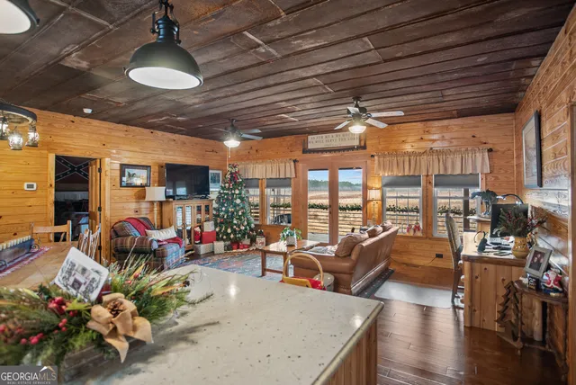 a living room with furniture or couch and a potted plant