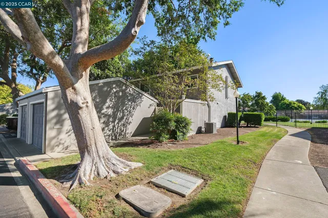 a view of backyard with a garden and entertaining space