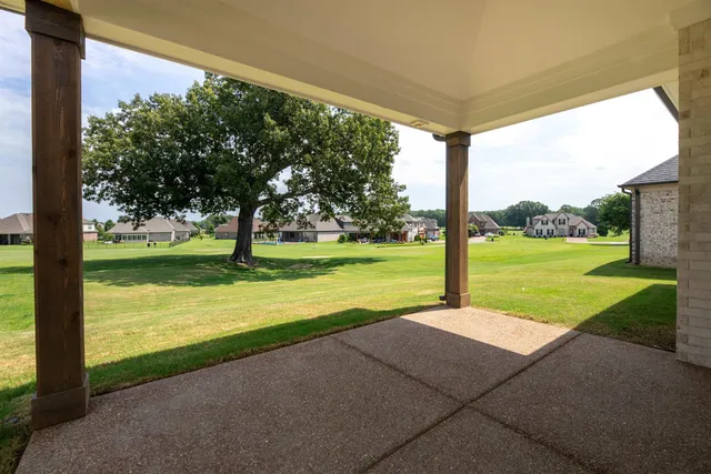 a view of a garden with an outdoor space