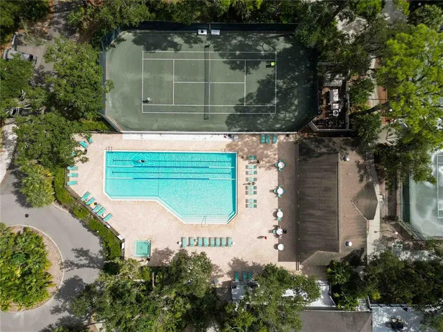 an aerial view of a house