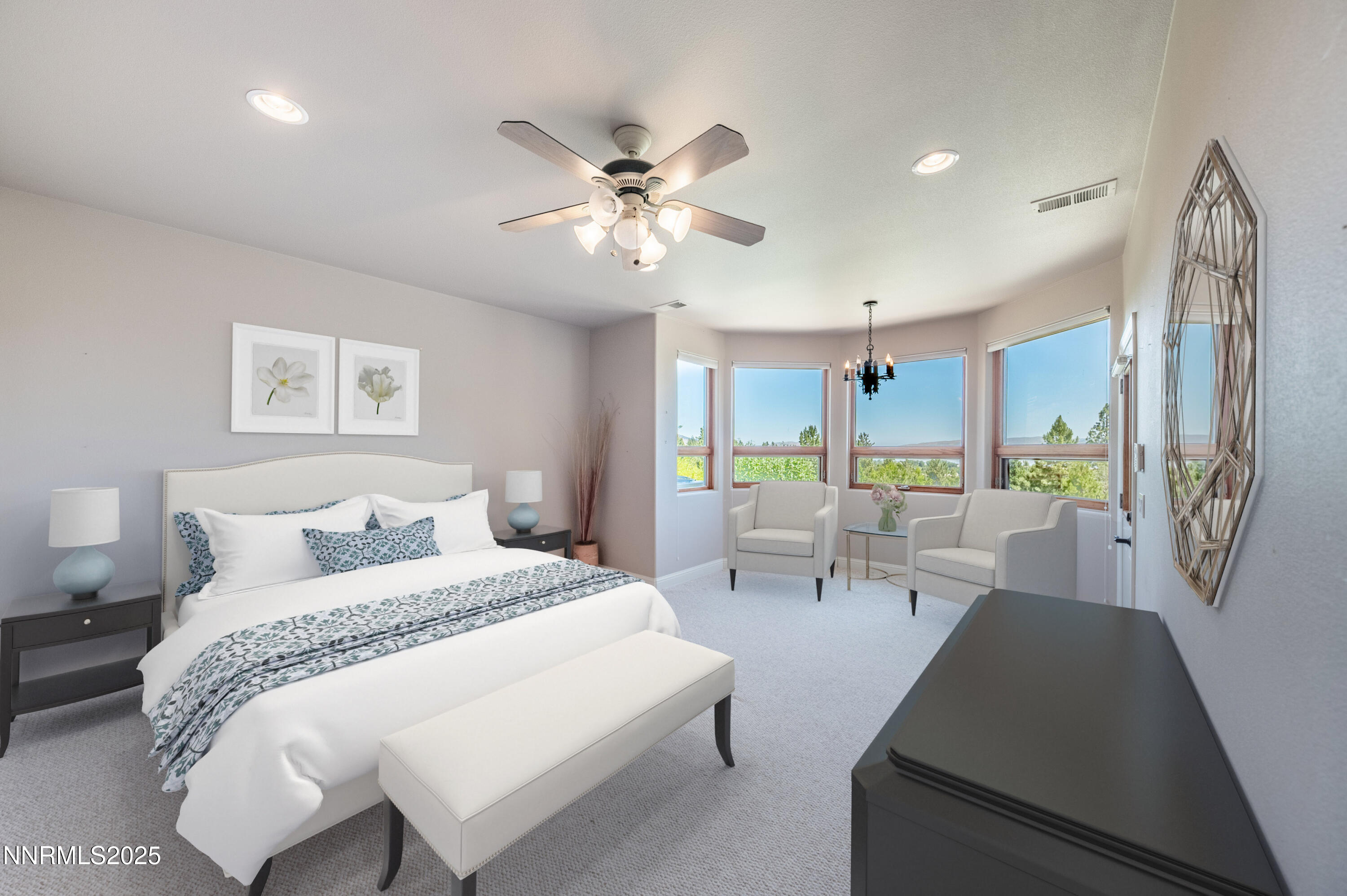 7450 Bryan Canyon Road Washoe Valley, NV 89704 - Photo 18 of 34 a bedroom with a bed couch and a large window