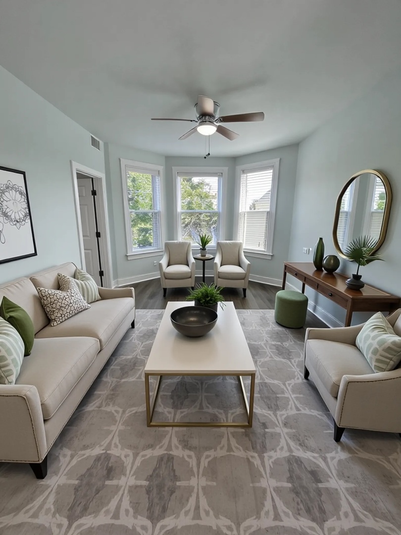 2416 North Springfield Avenue, Unit 2 Chicago, IL 60647 - Photo 2 of 9 a living room with furniture and a large window