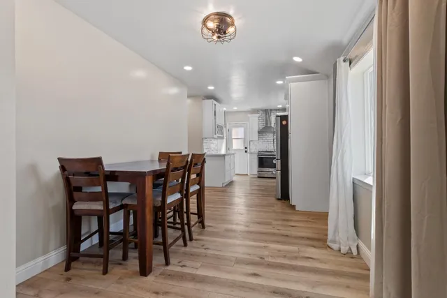 a view of a dining area with furniture