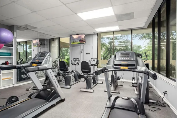 a view of a room with gym equipment