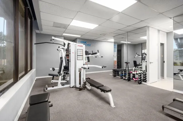 a view of a room with gym equipment