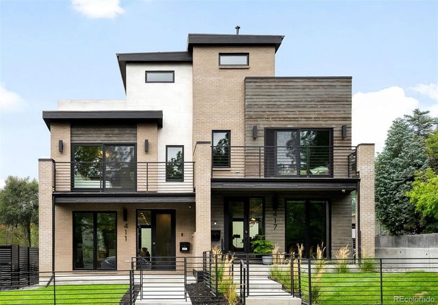 a view of a brick building with a large window