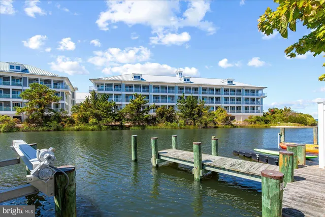 a view of a lake with a patio