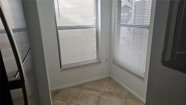 a view of a small space with a window