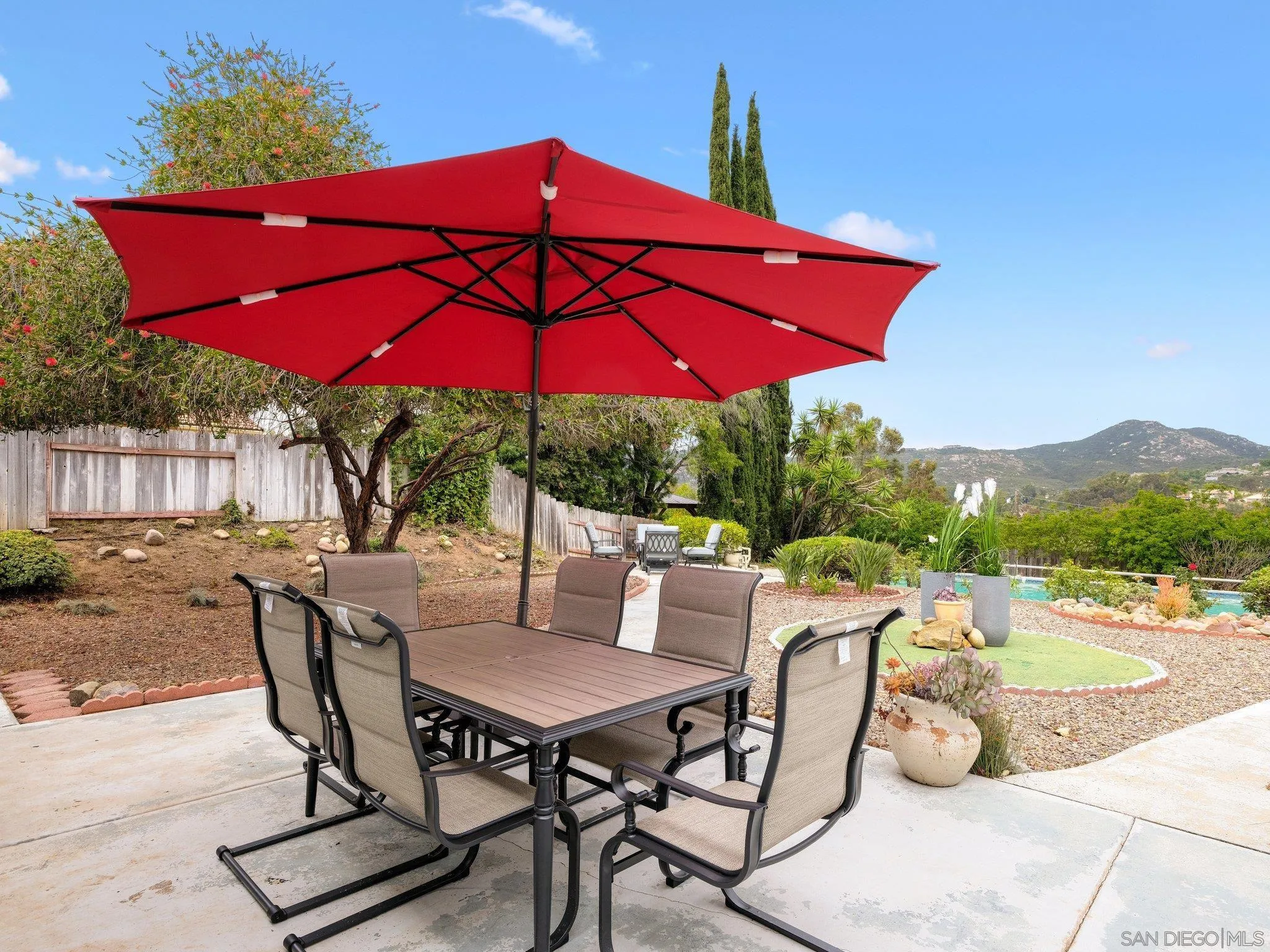 14813 Morningside Drive Poway, CA 92064 - Photo 19 of 37 a view of a patio with a table and chairs under an umbrella