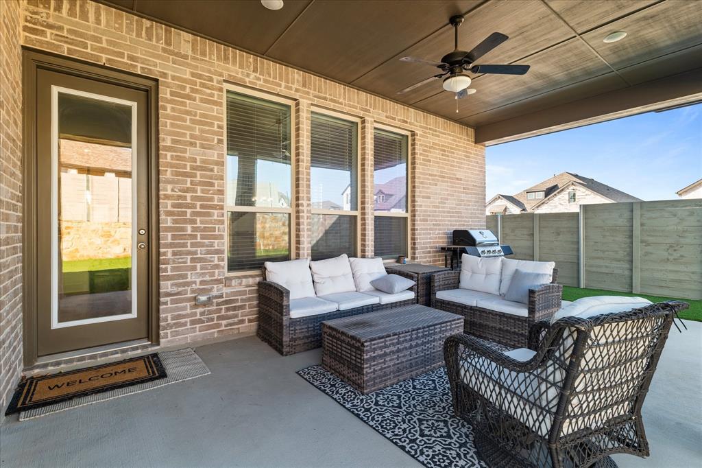 1332 Thompson Road Argyle, TX 76226 - Photo 29 of 36 View of patio / terrace featuring ceiling fan and an outdoor living space