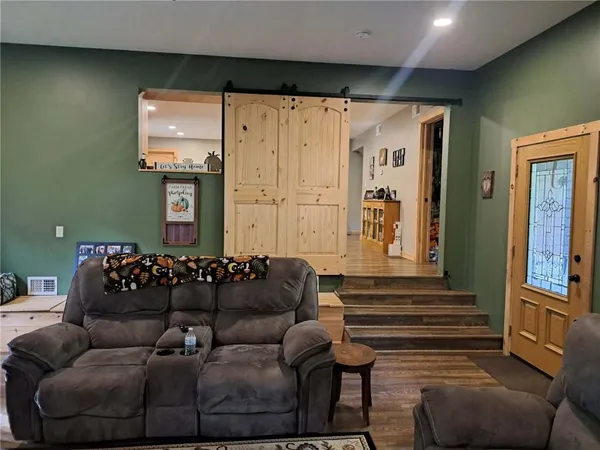 a living room with furniture