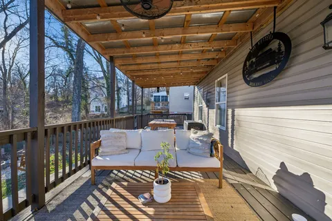 a view of porch with seating space