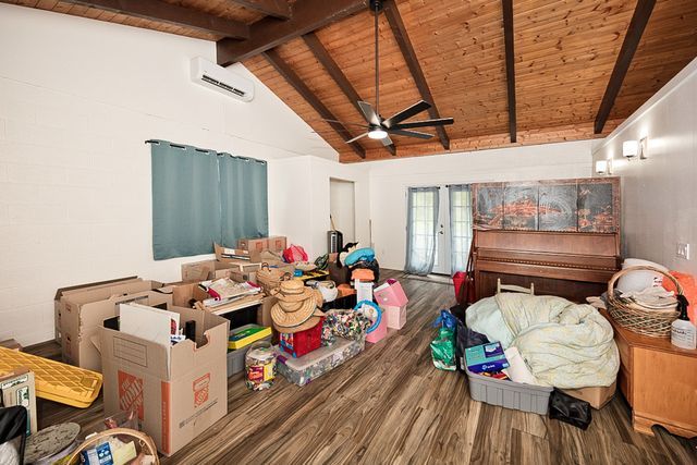 a view of a storage room with racks