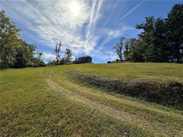a view of a field with an trees