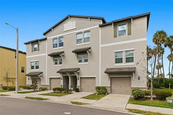 a front view of a building with street view