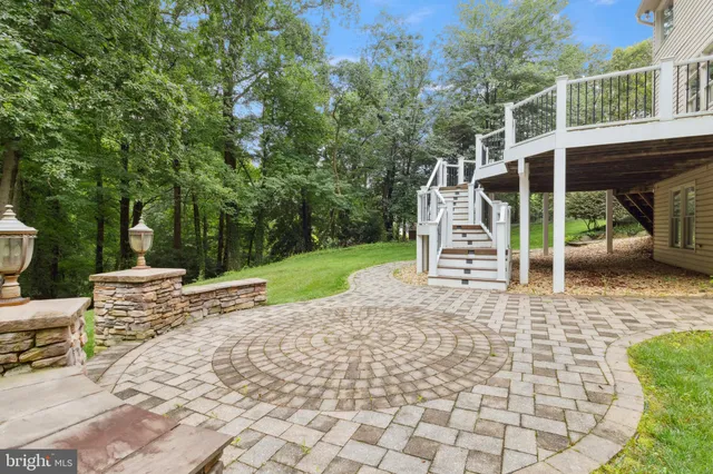 a garden view with a seating space