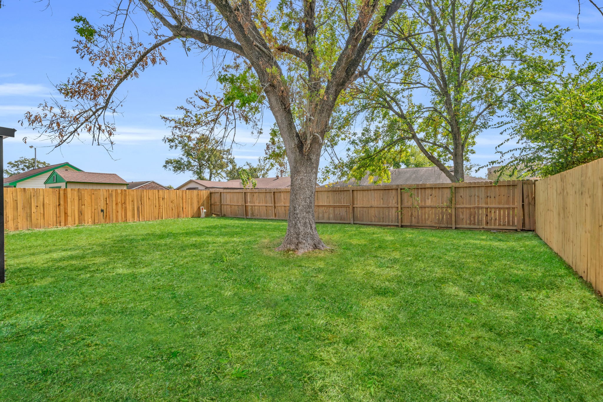 12426 Enchanted Path Drive Houston, TX 77044 - Photo 6 of 28 a view of a backyard with wooden fence and large trees