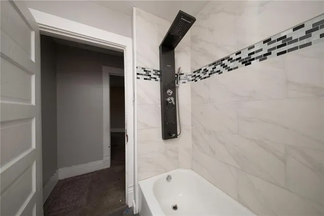 a bathroom with a bathtub