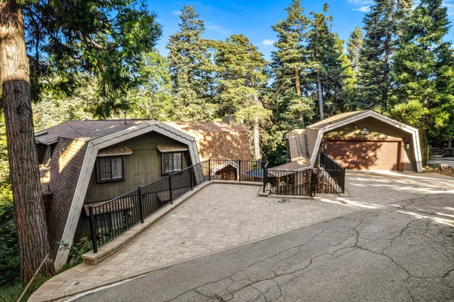 a living room with furniture a fireplace and a floor to ceiling window