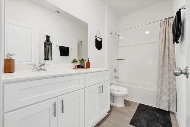 a bathroom with a sink a toilet a shower and a mirror