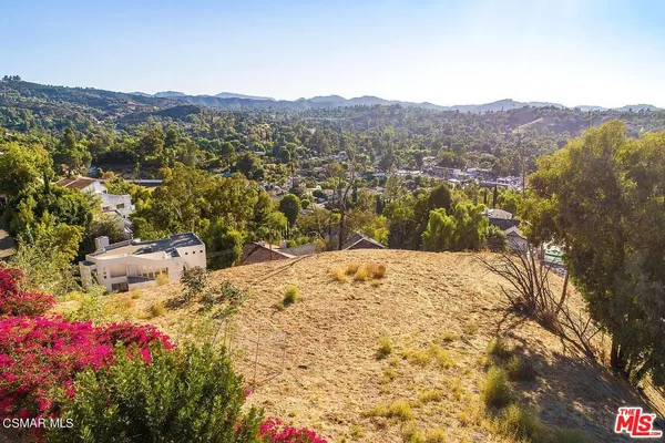 a view of a backyard with a mountain