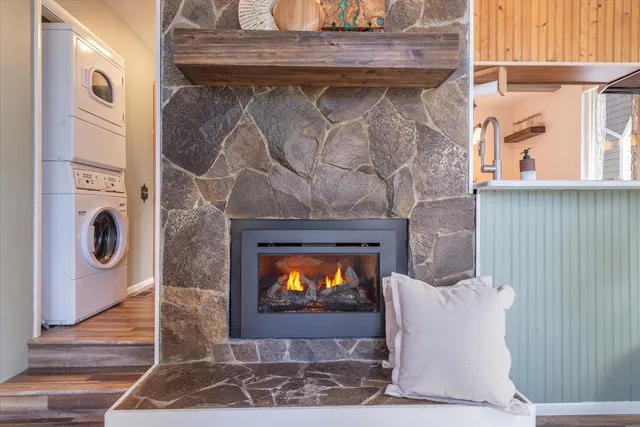 a fireplace with a outdoor space