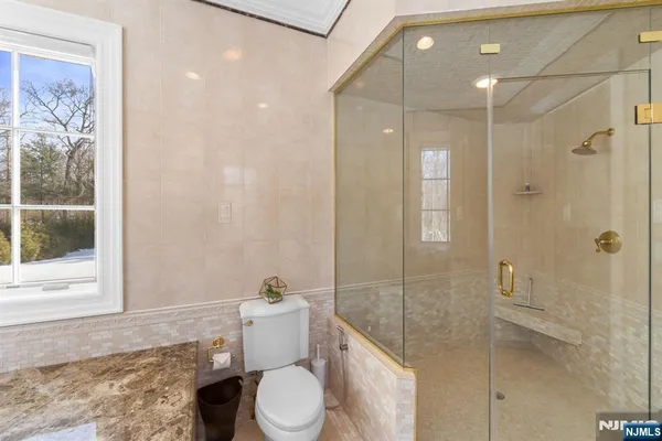 a bathroom with a toilet a sink and shower