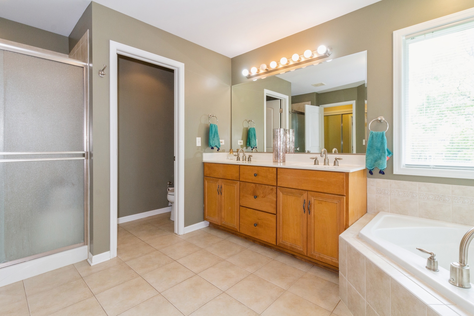 705 Queens Gate Circle Sugar Grove, IL 60554 - Photo 17 of 25 a spacious bathroom with a double vanity sink a large mirror and a bathtub