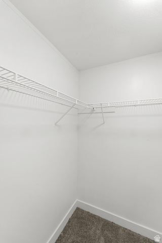 2600 North Hill Field Road, Unit 103A Layton, UT 84041 - Photo 18 of 31 Corner closet with white wire shelving, textured carpeting, white walls, and a white ceiling