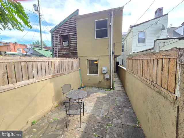 a view of a chair with a small deck