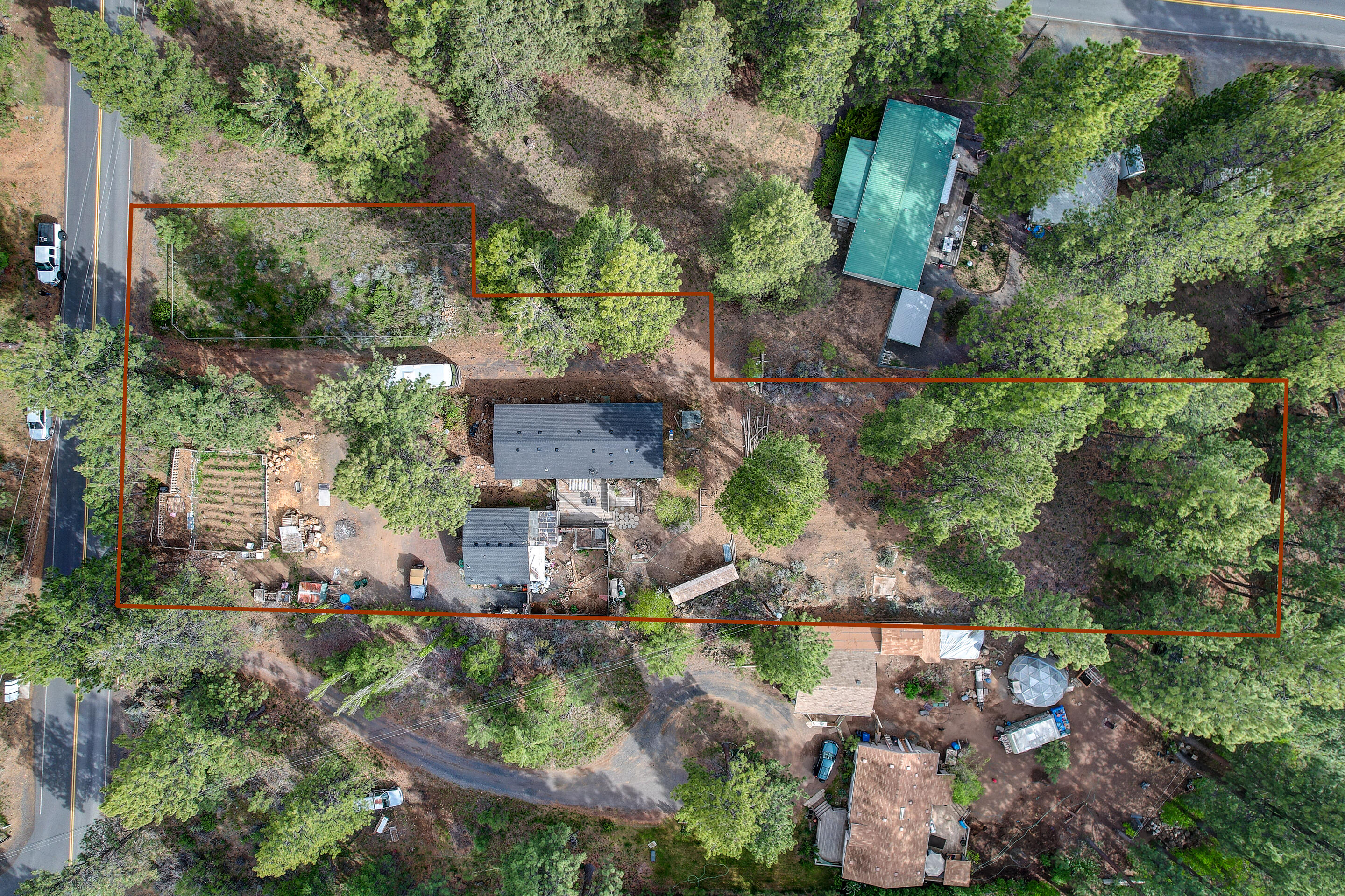 60492 Zuni Road Bend, OR 97702 - Photo 12 of 19 Property outline; larger structure is manf. home that is being removed, leaving room for you to add-on to cottage or build a new home!