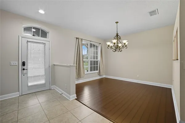 a view of a livingroom with a chandelier