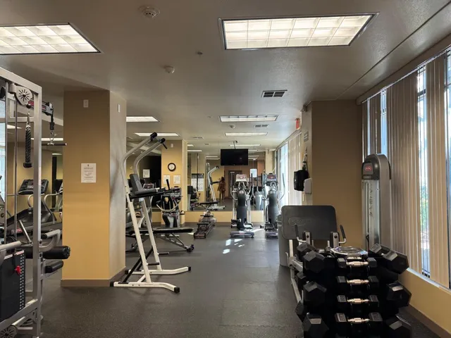 a view of a room with gym equipment
