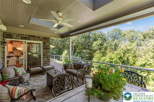 a house view with a outdoor seating space