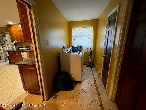 a view of a bathroom with a tub