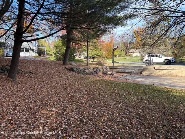 a view of road and trees