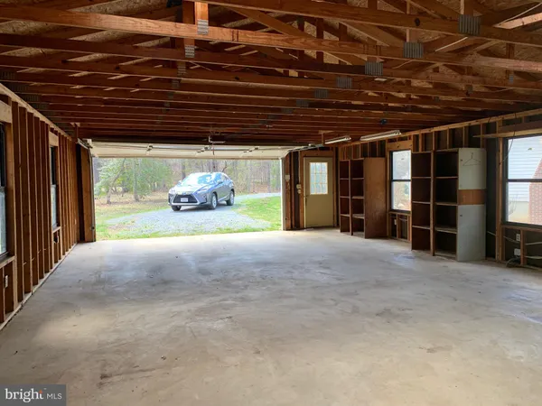 a view of a park with large trees