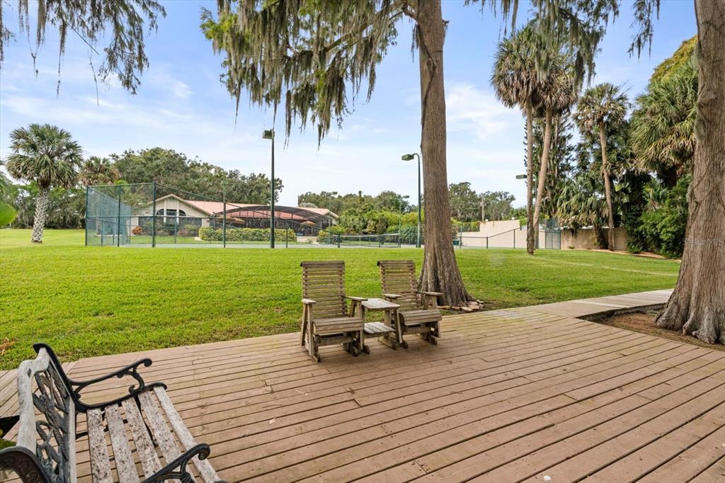 4345 Corley Island Road Leesburg, FL 34748 - Photo 42 of 73 a view of a patio with lawn chairs floor to ceiling window and yard